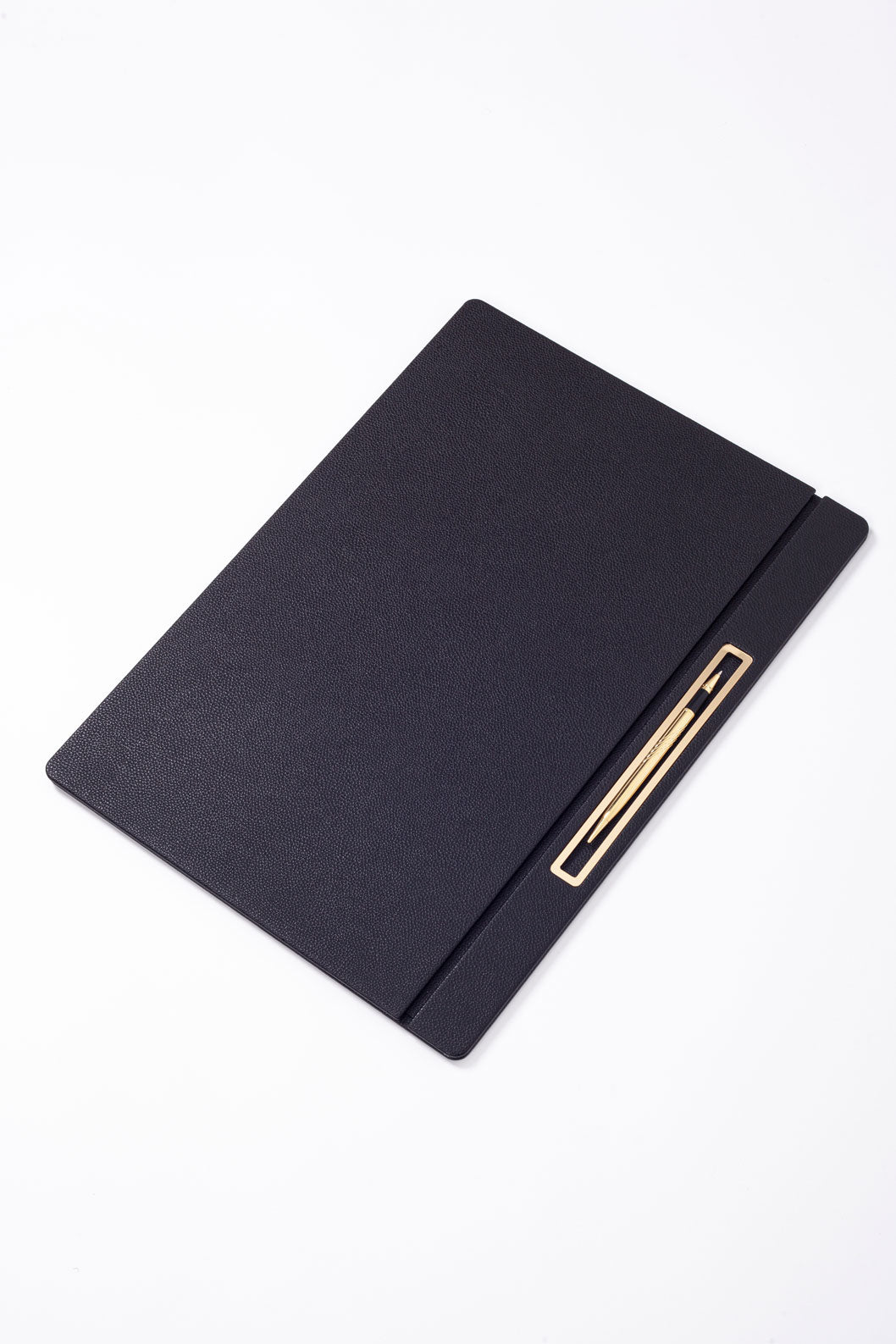 مكتب مغطى بالجلد، أسود، مزود بتفاصيل ذهبية، مقاس 50 × 35 سم