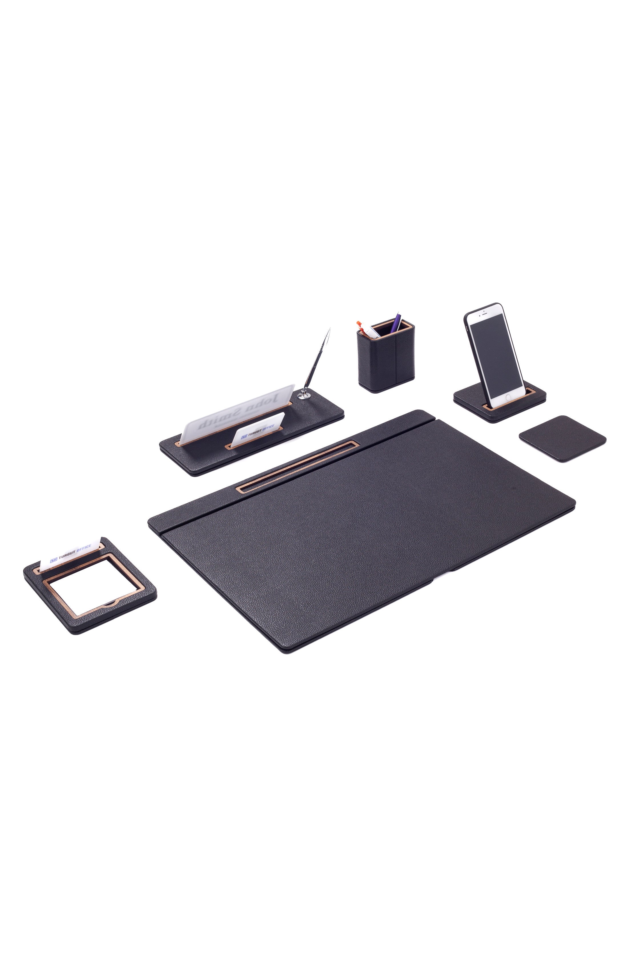 Cavalli Leather Desk Set 6 Pieces Covered Model Desk with Nameplate