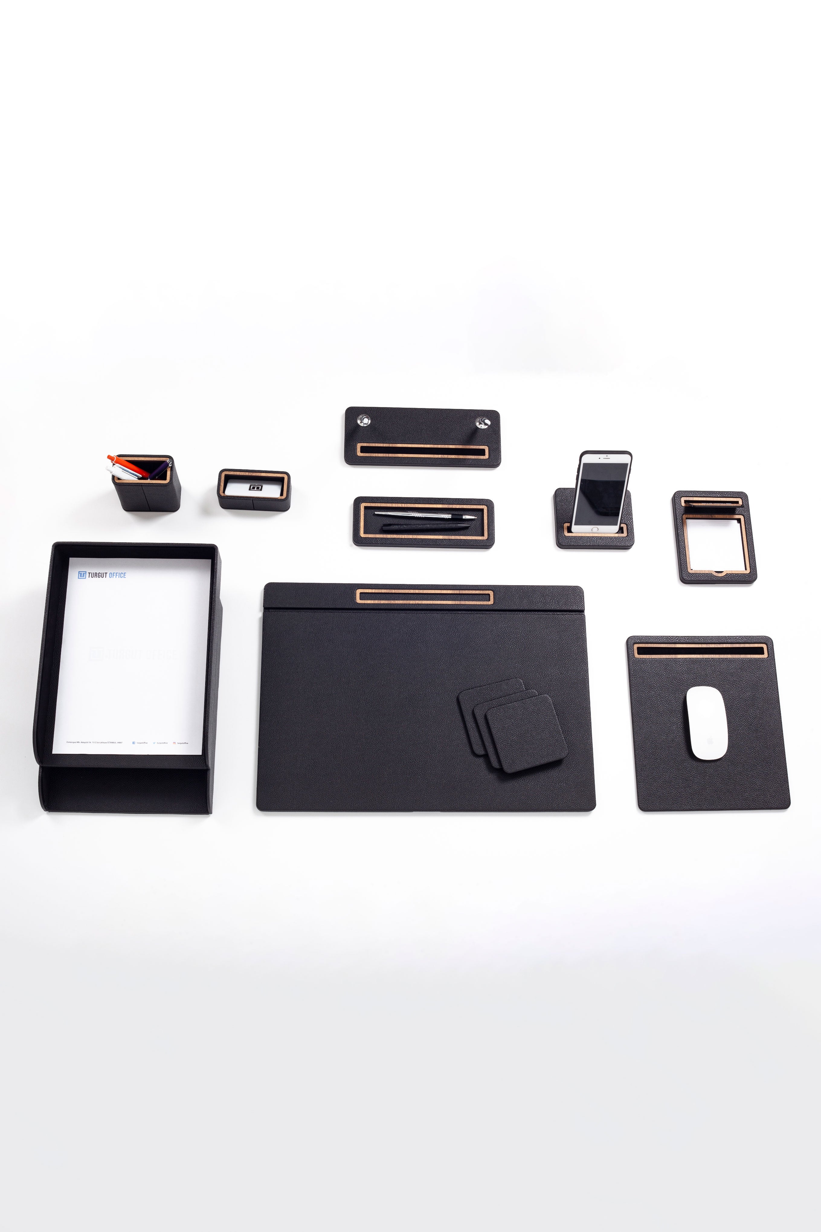 Pera Leather Desk Set 11 Pcs. Cover Model With Double Document Shelf