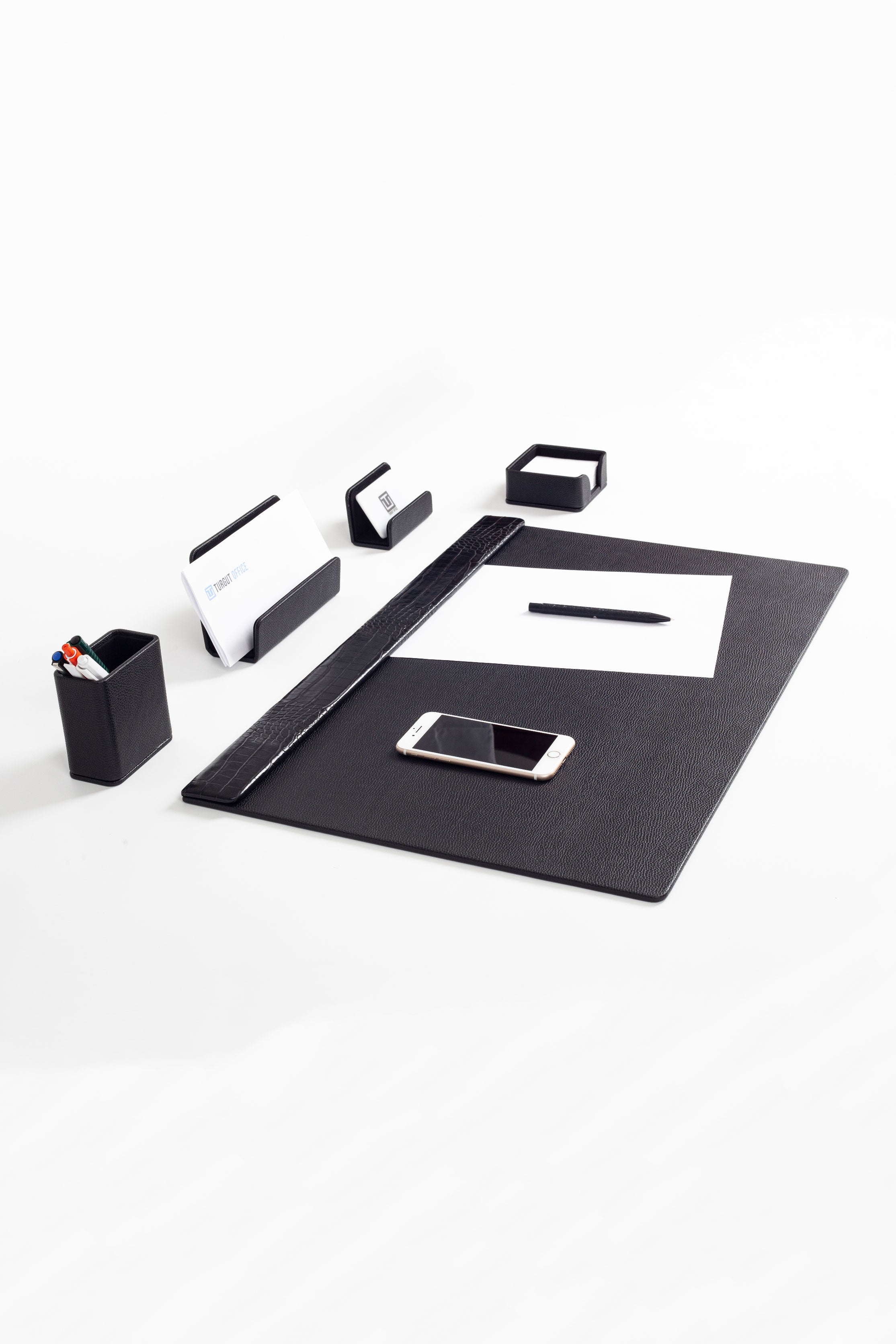 Loft Leather Desk Set Black 5 Pieces Horizontal Coroco Detailed
