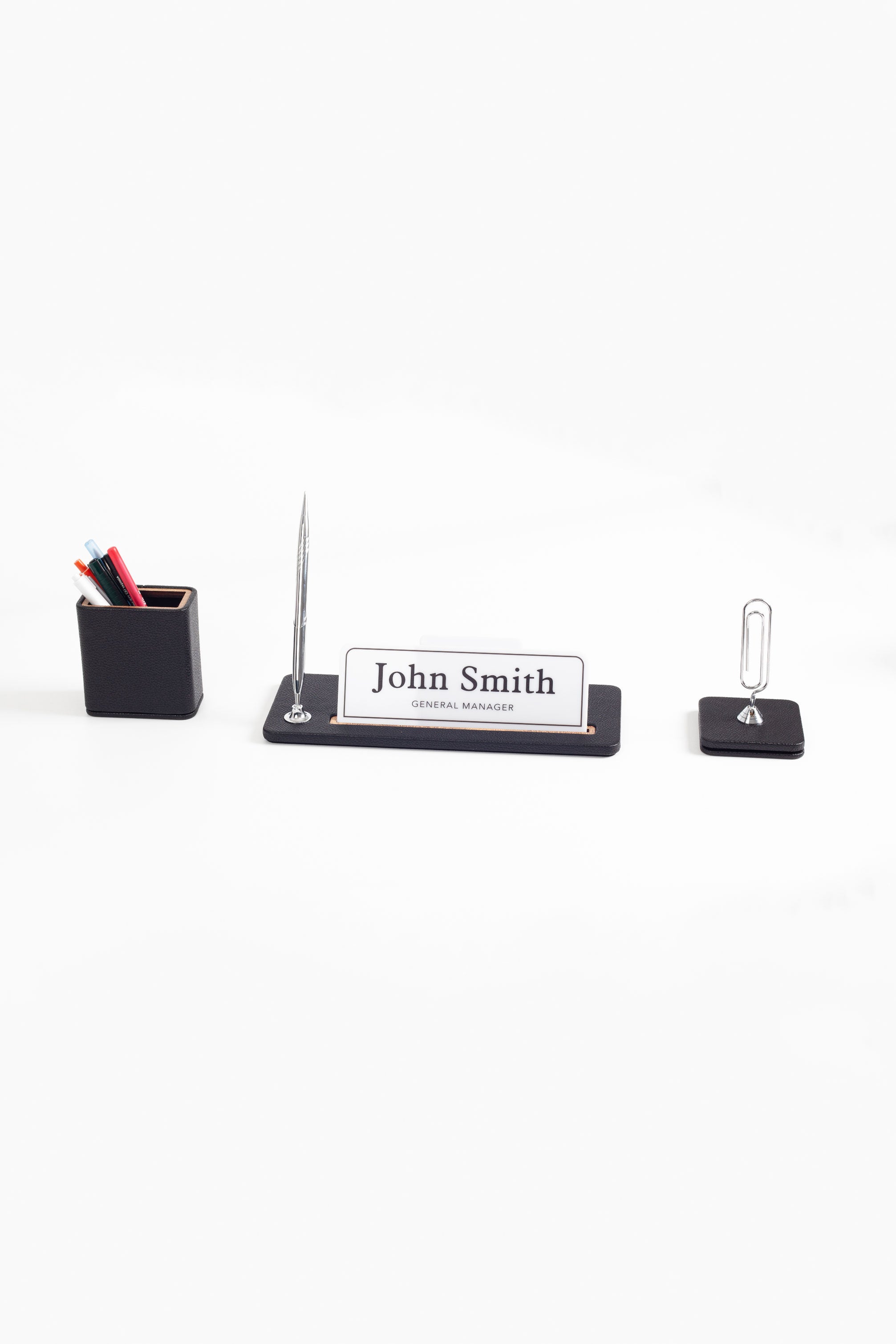 Cavalli 3-Piece Desk Name Holder Set Black Wood Detailed