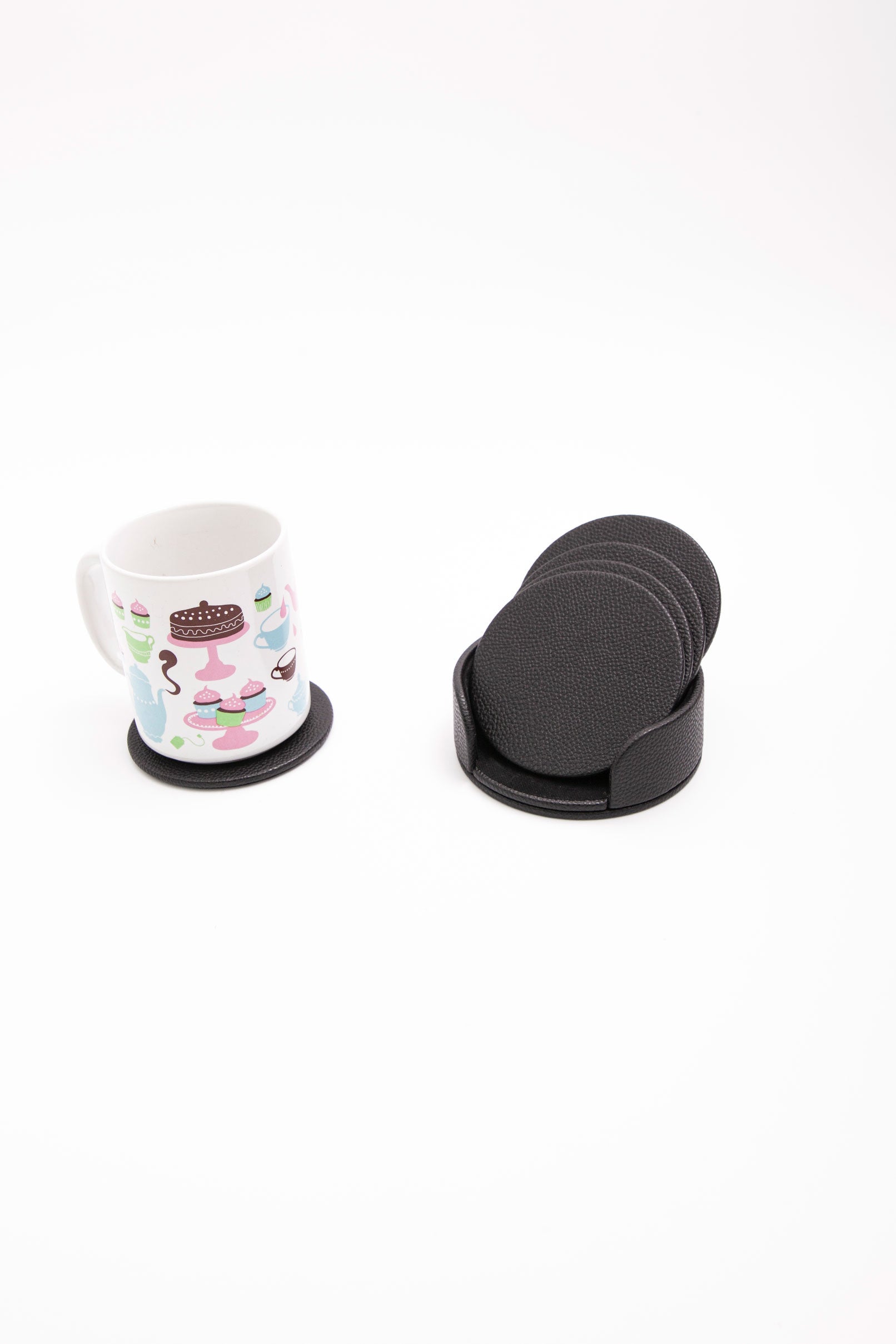 Leather Oval Coaster Set Black