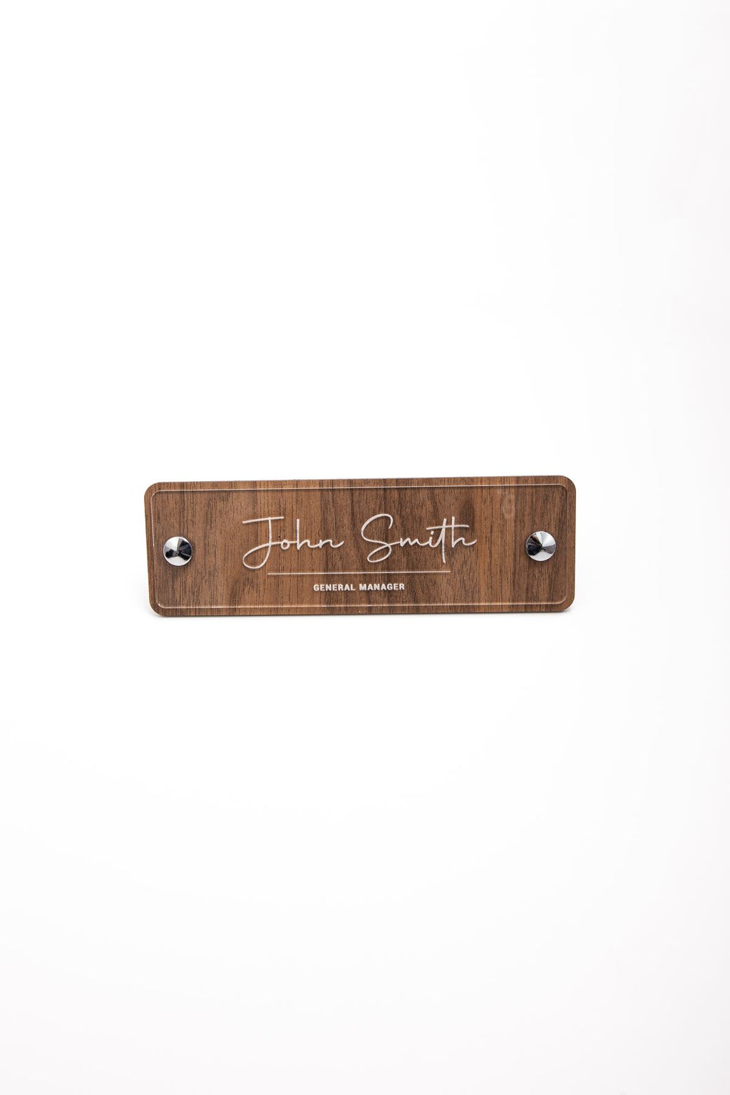 حامل اسم خشبي للمكتب، نقش ليزري كروم مفصل.