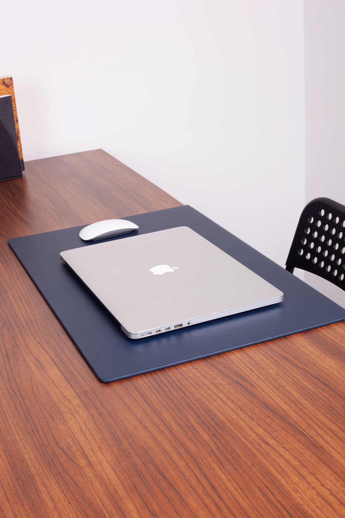 Leather Desk Mat Navy Blue with Edge Protection 60x40cm