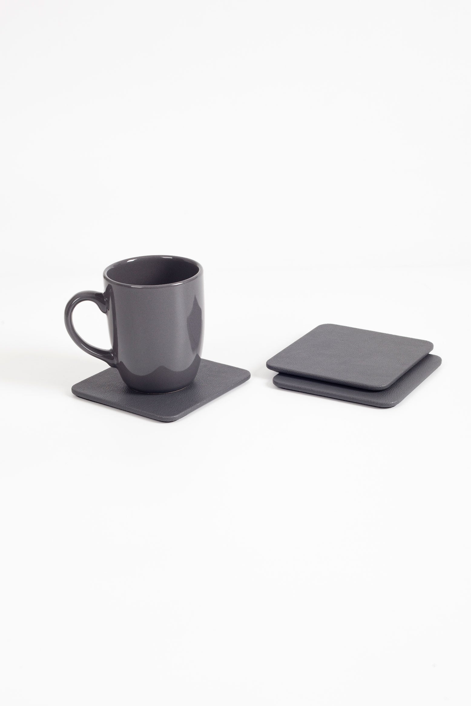 Leather Coaster Anthracite 3 Pieces