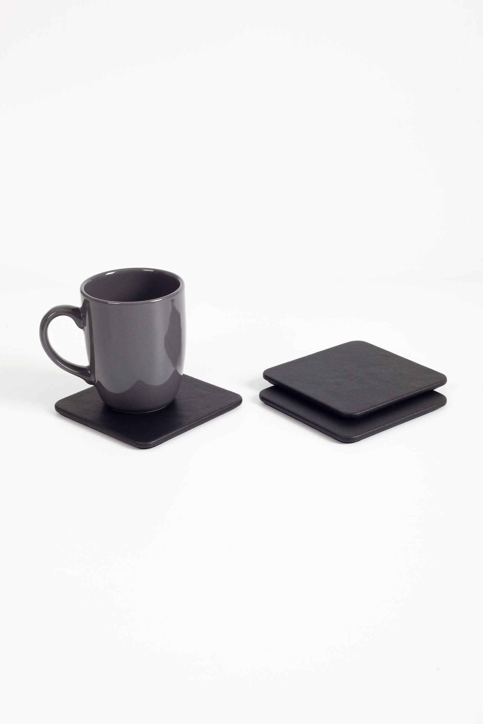 Leather Coaster Plain Black 3 Pieces