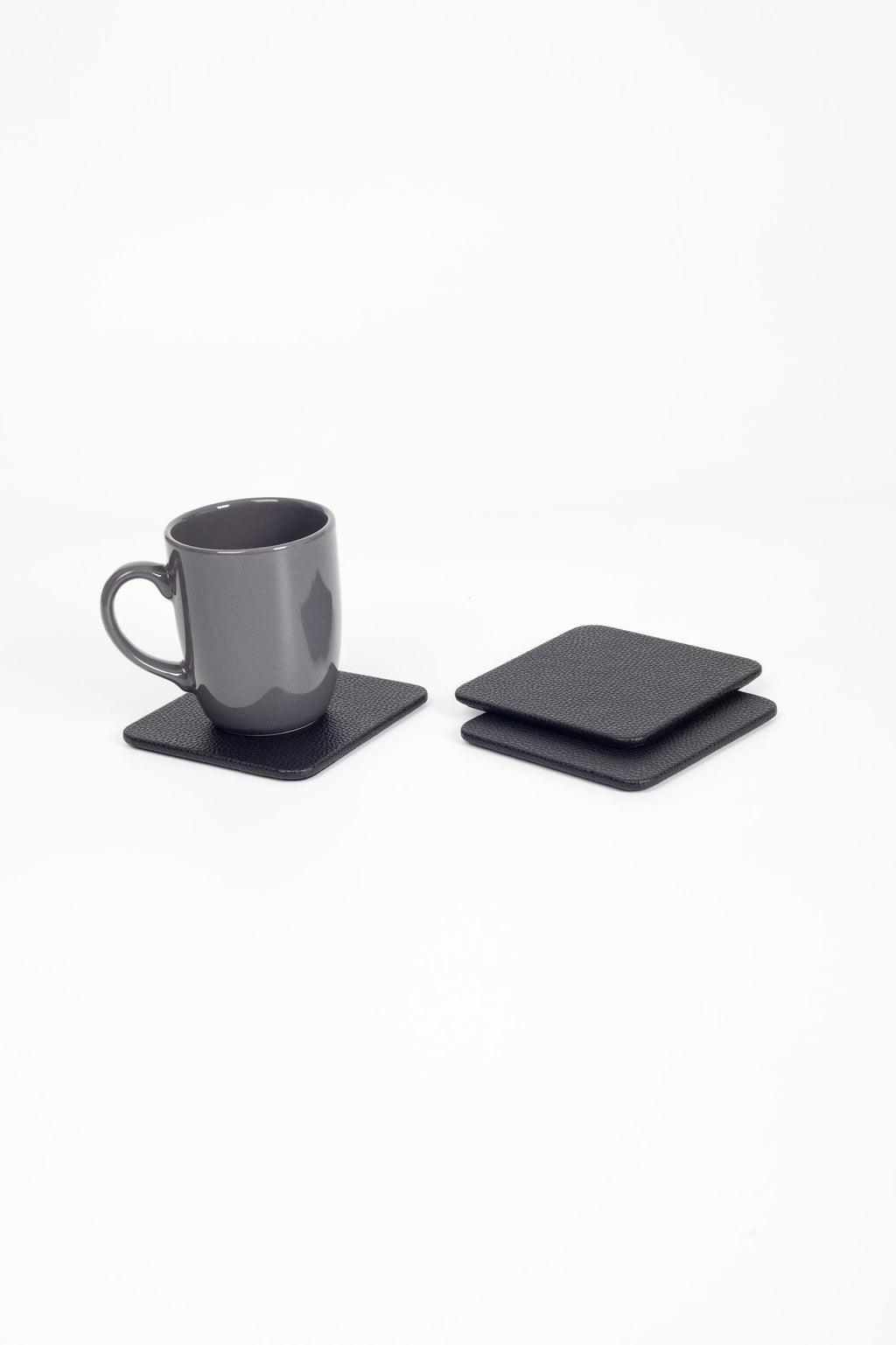 Leather Coaster Black 3 Pieces