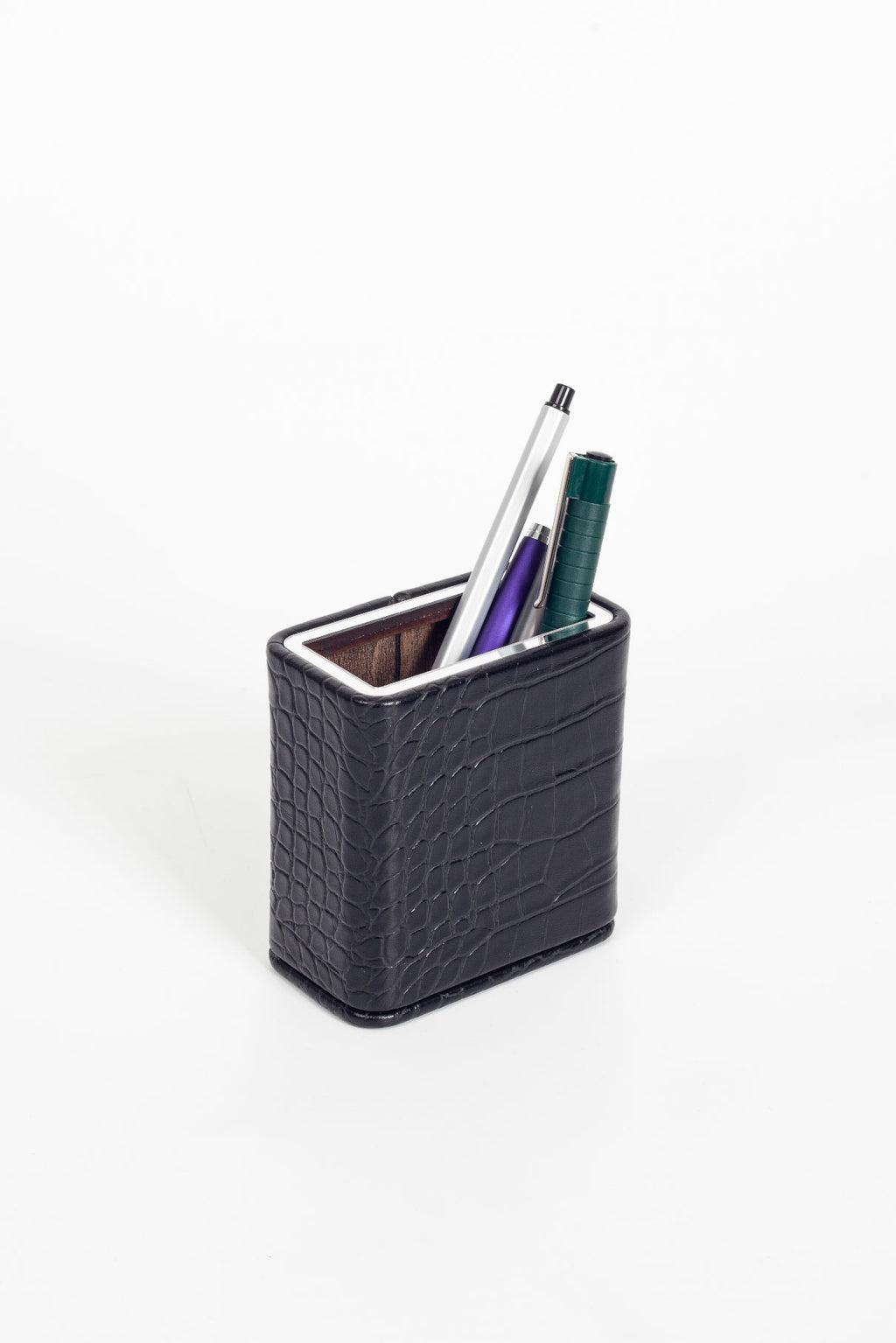 Desktop Croco Chrome Detailed Leather Pen Holder