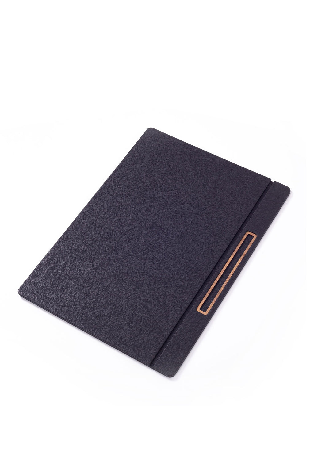 مكتب مغطى بالجلد، تفاصيل خشبية سوداء، مقاس 50 × 35 سم.