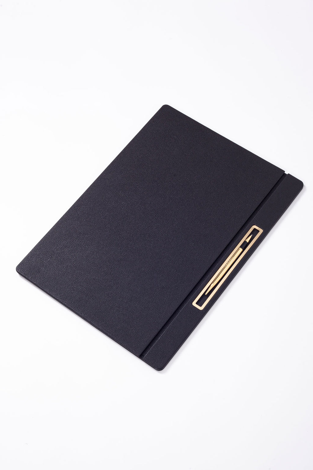 مكتب مغطى بالجلد، أسود، مزود بتفاصيل ذهبية، مقاس 50 × 35 سم