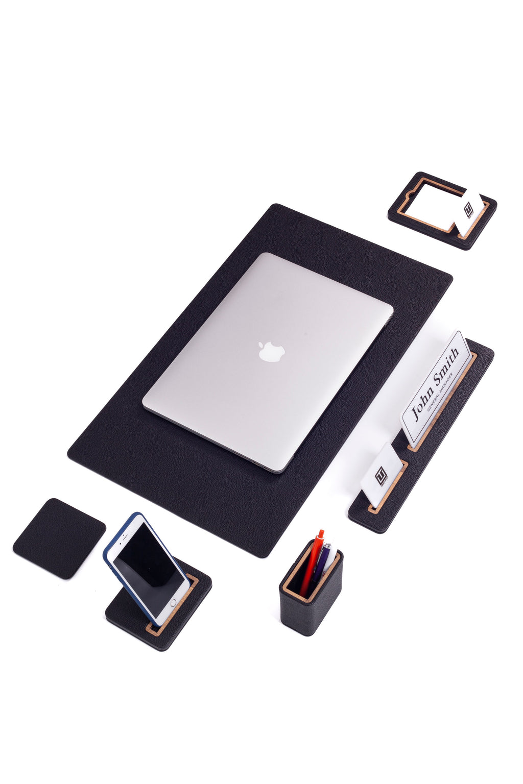 طقم مكتب ريجل الجلدي مكون من 6 قطع مع لوحة اسم للمكتب