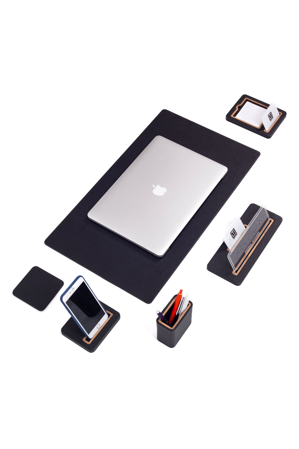 طقم مكتب سيروس الجلدي مكون من 6 قطع مع لوحة اسم للمكتب