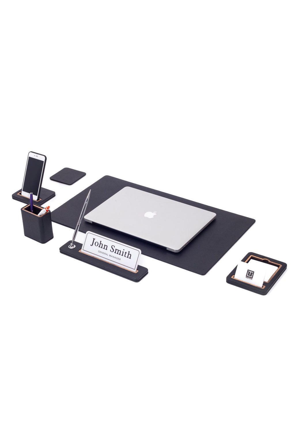 طقم مكتب لينكون الجلدي مكون من 6 قطع مع لوحة اسم.