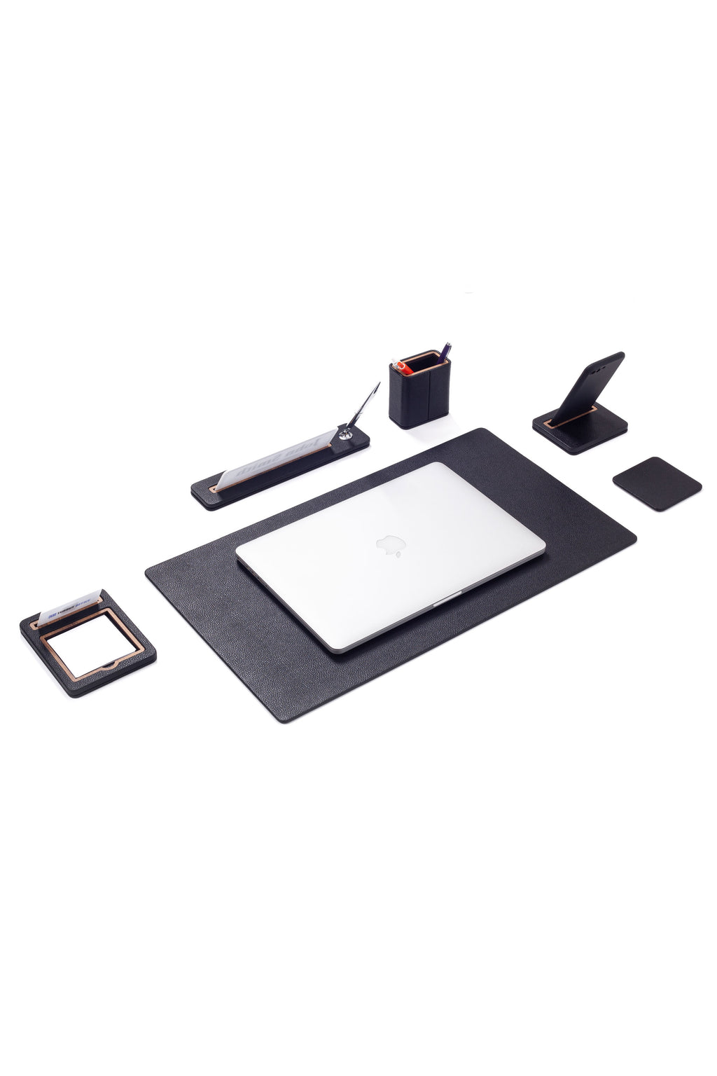 طقم مكتب لينكون الجلدي مكون من 6 قطع مع لوحة اسم.