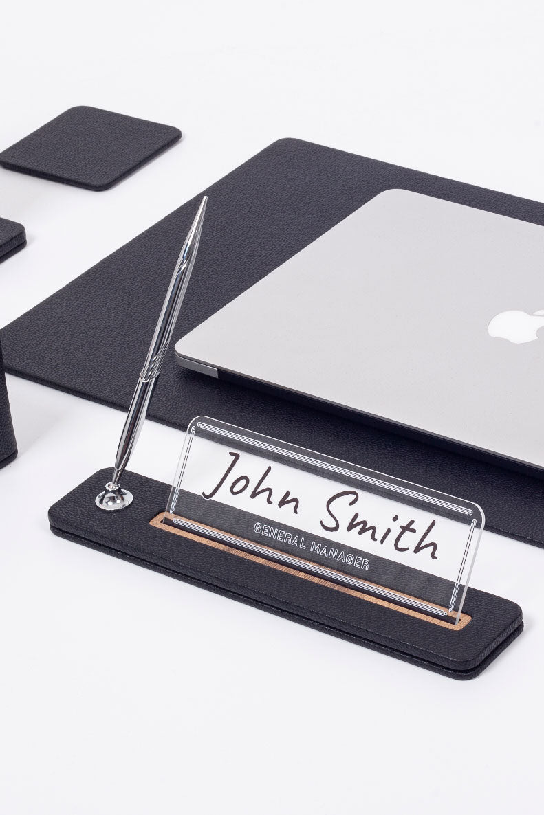 طقم مكتب لينكون الجلدي مكون من 6 قطع مع لوحة اسم.