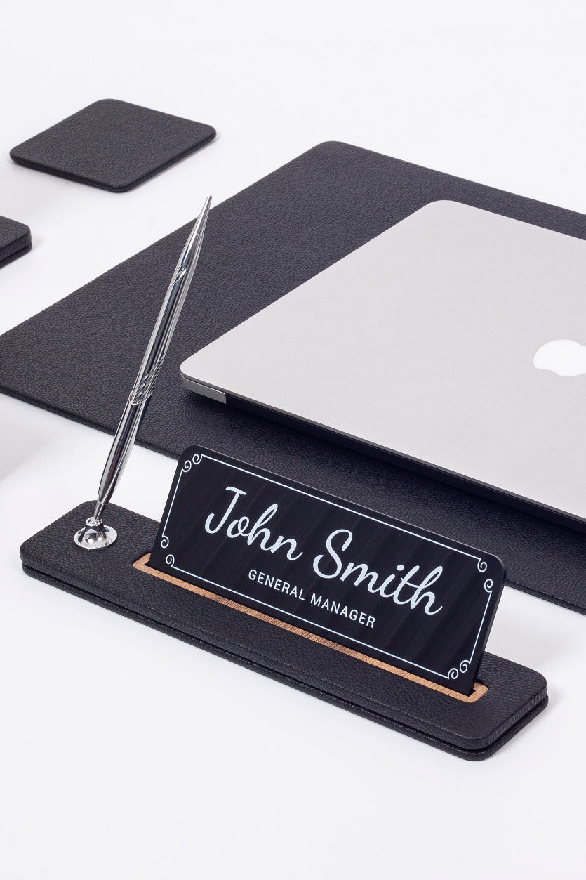 طقم مكتب لينكون الجلدي مكون من 6 قطع مع لوحة اسم.