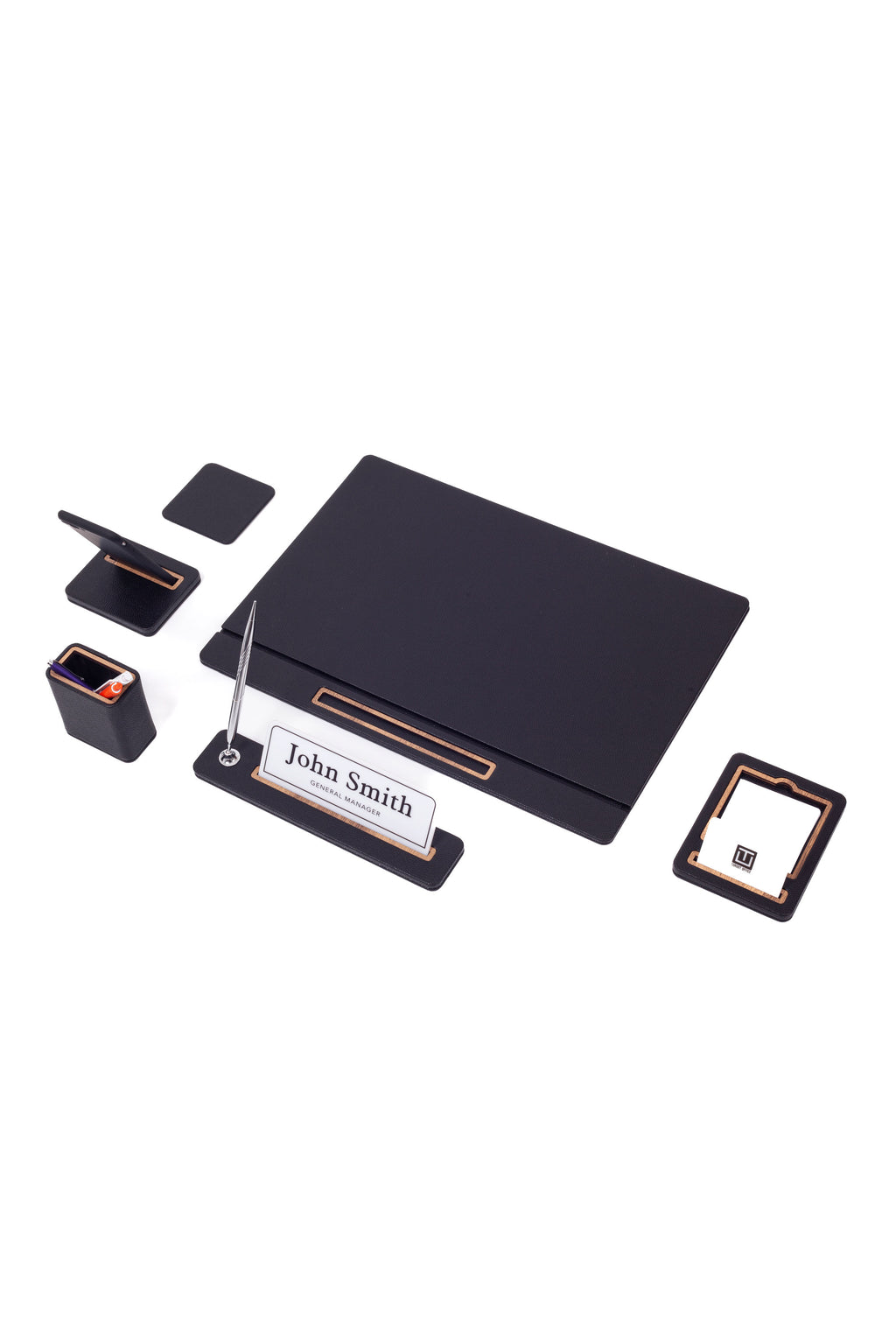 طقم مكتب لينكون الجلدي، 6 قطع، طراز مغطى.