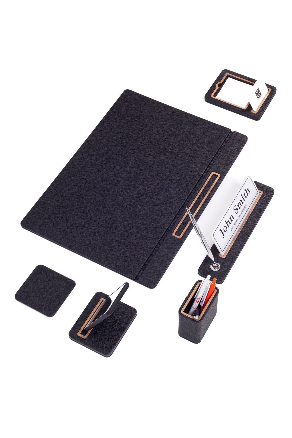 طقم مكتب لينكون الجلدي، 6 قطع، طراز مغطى.