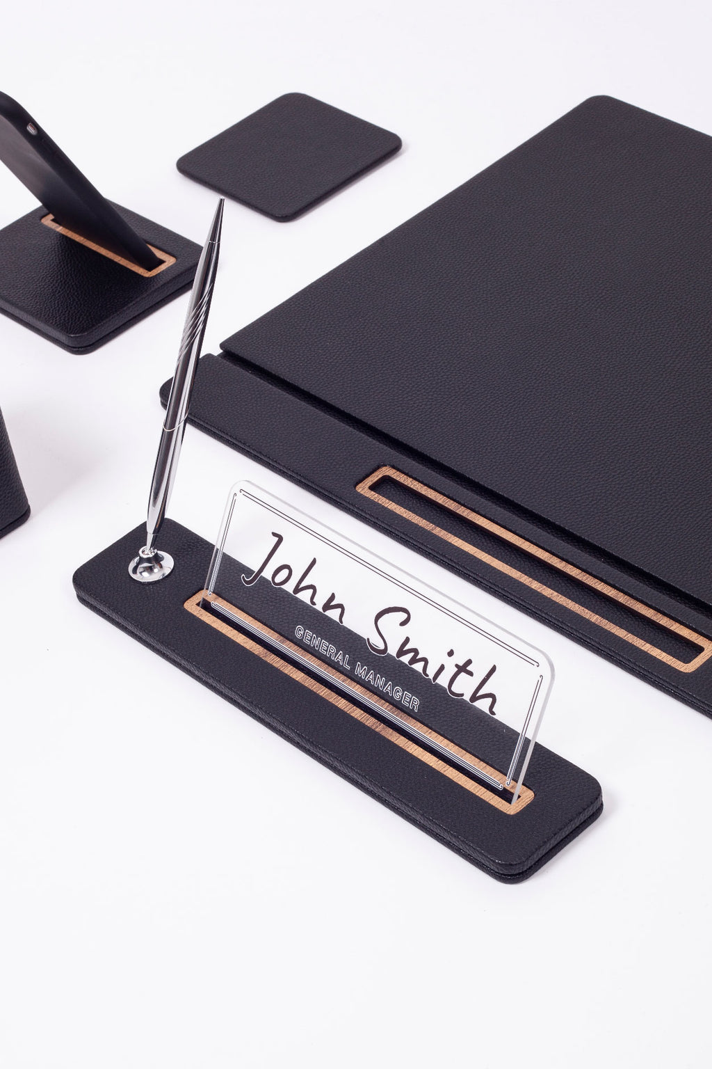 طقم مكتب لينكون الجلدي، 6 قطع، طراز مغطى.