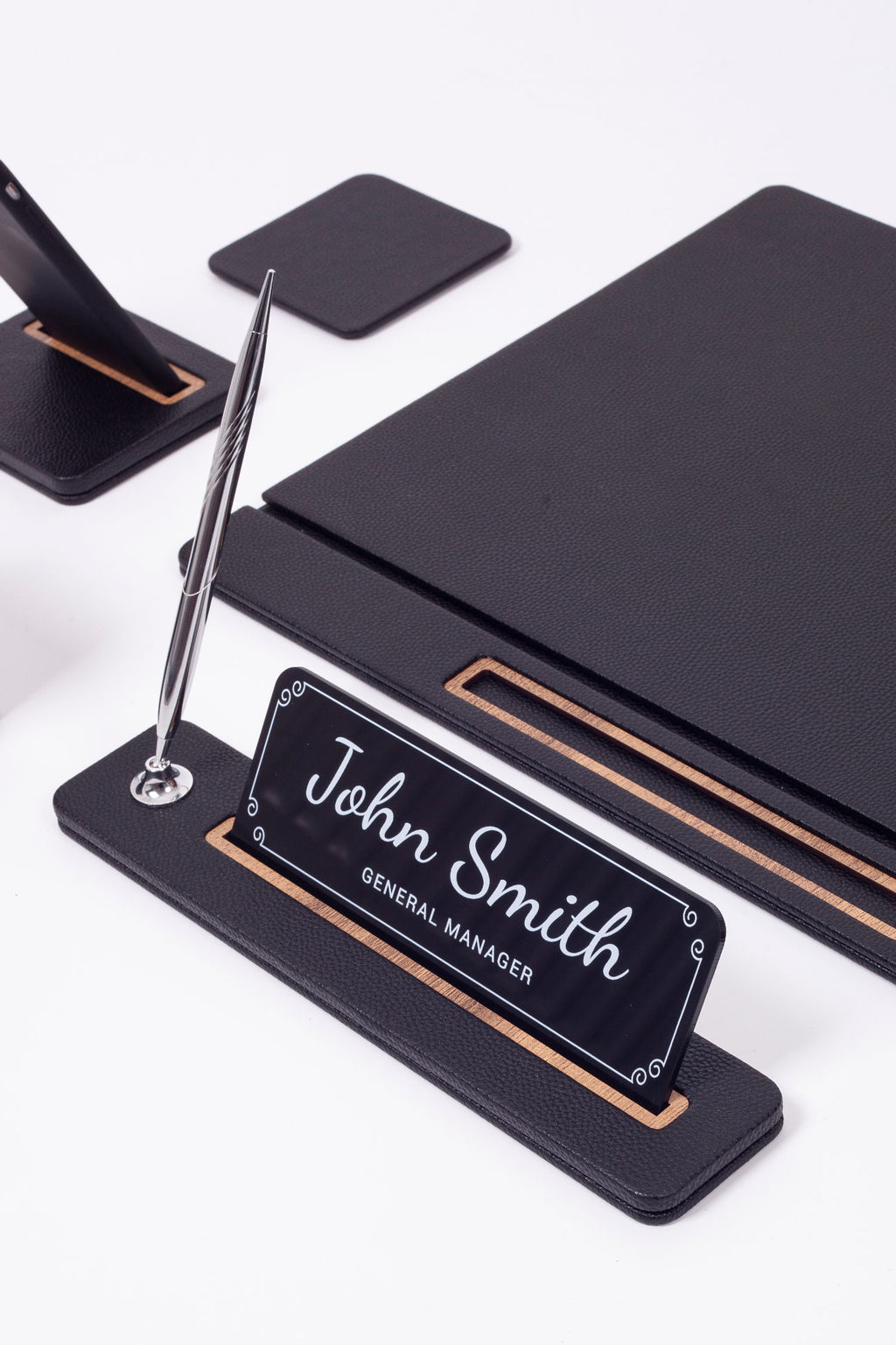 طقم مكتب لينكون الجلدي، 6 قطع، طراز مغطى.