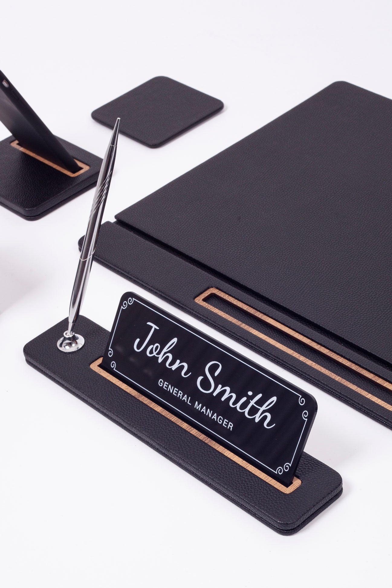 طقم مكتب لينكون الجلدي، 6 قطع، طراز مغطى.