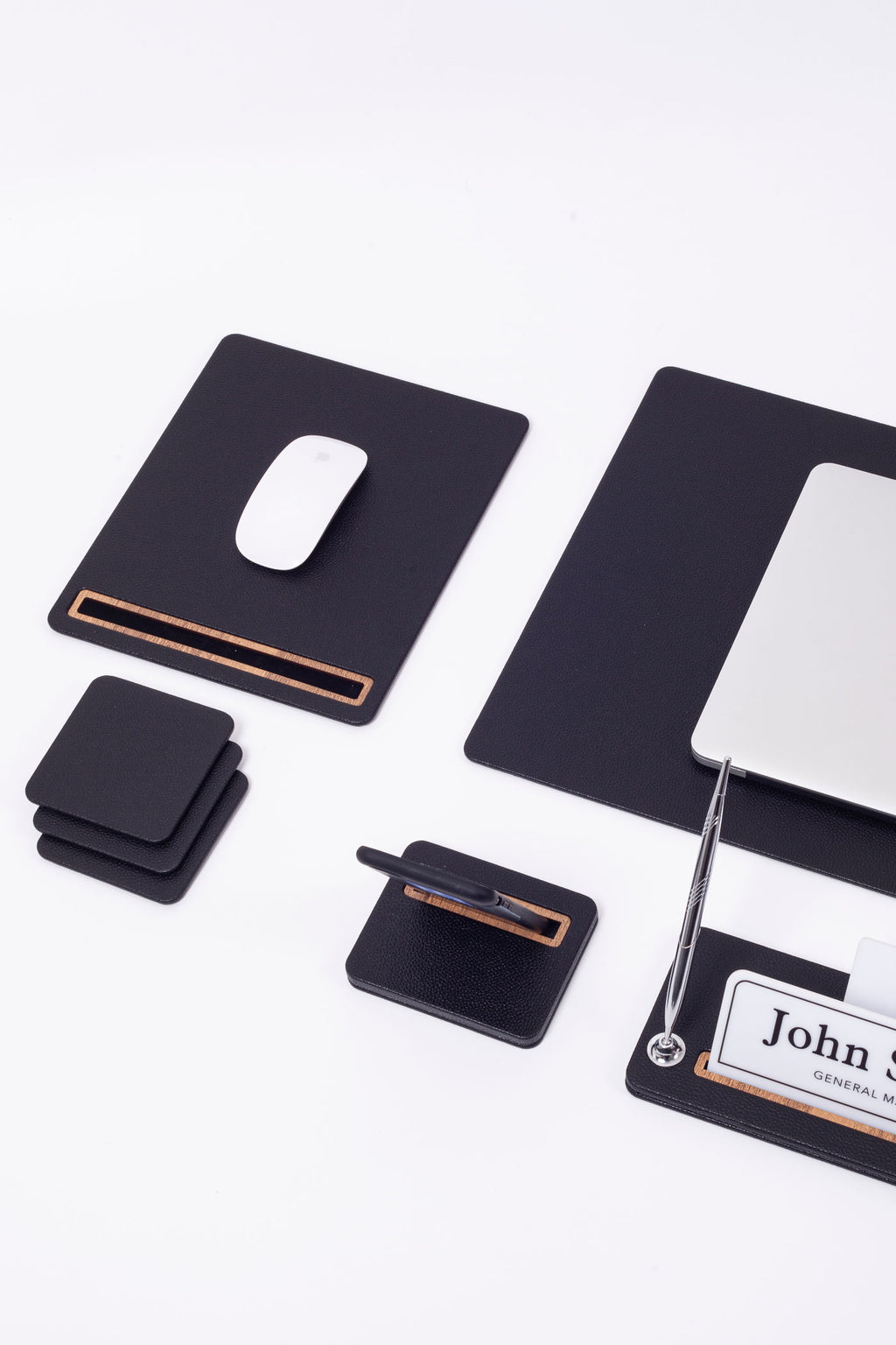 Capella Leather Desk Set 6 Pieces Desk with Nameplate