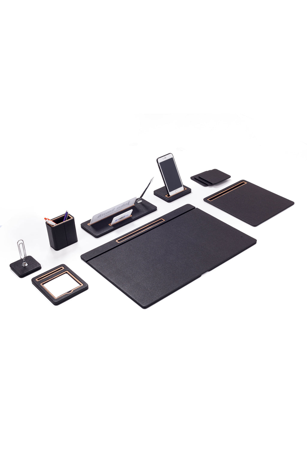 طقم مكتب من الجلد من كافالي، 8 قطع، طراز غلاف.