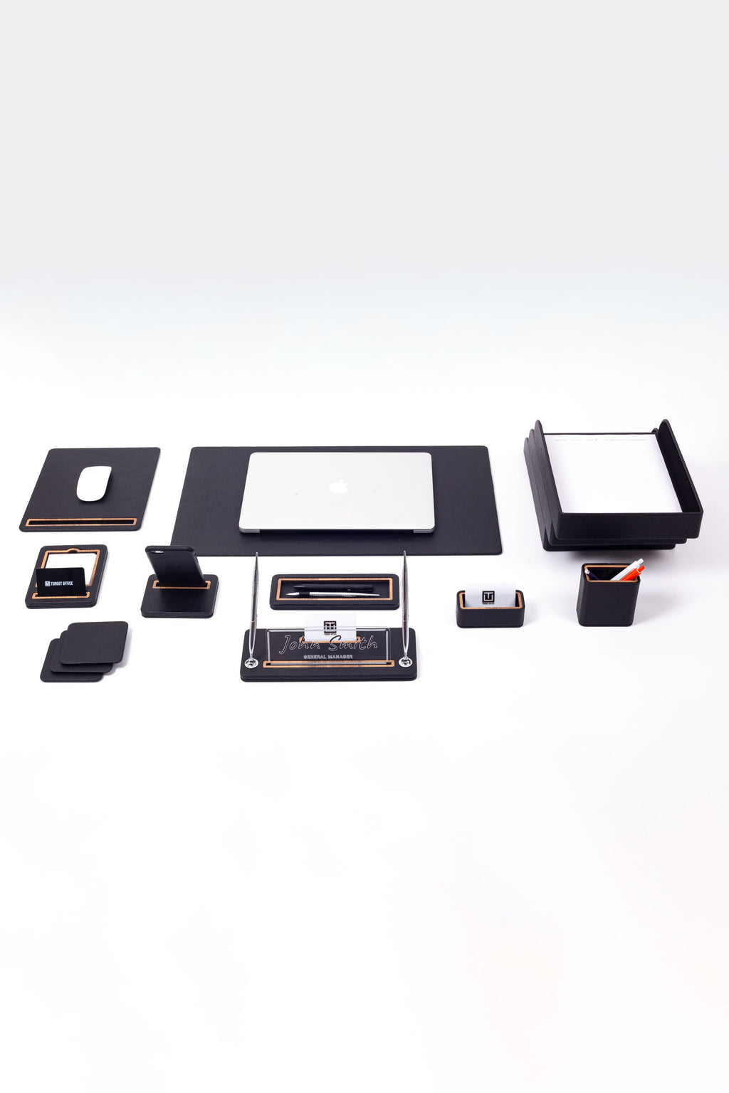 Capella Leather Desk Set 12 Pieces With Three Document Shelves