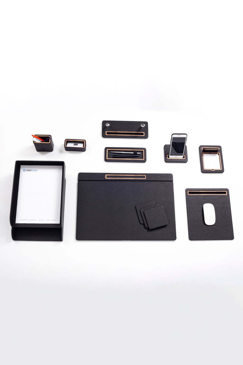 Pera Leather Desk Set 11 Pcs. Cover Model With Double Document Shelf