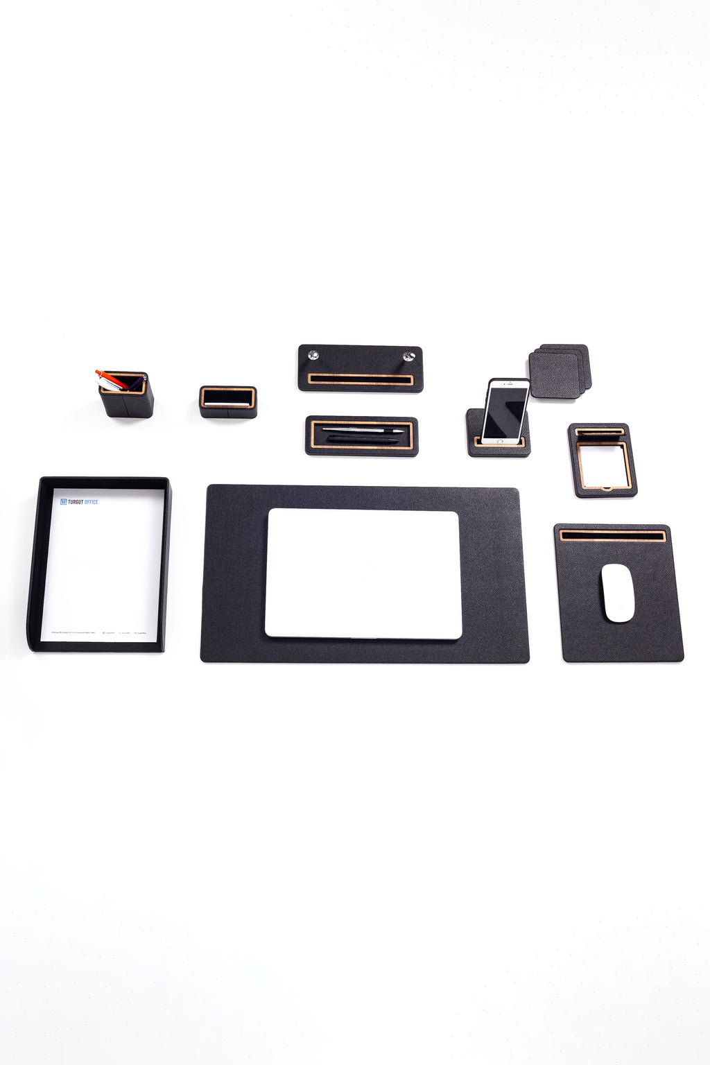 طقم مكتب من الجلد من Pera، 10 قطع، رف واحد للمستندات.