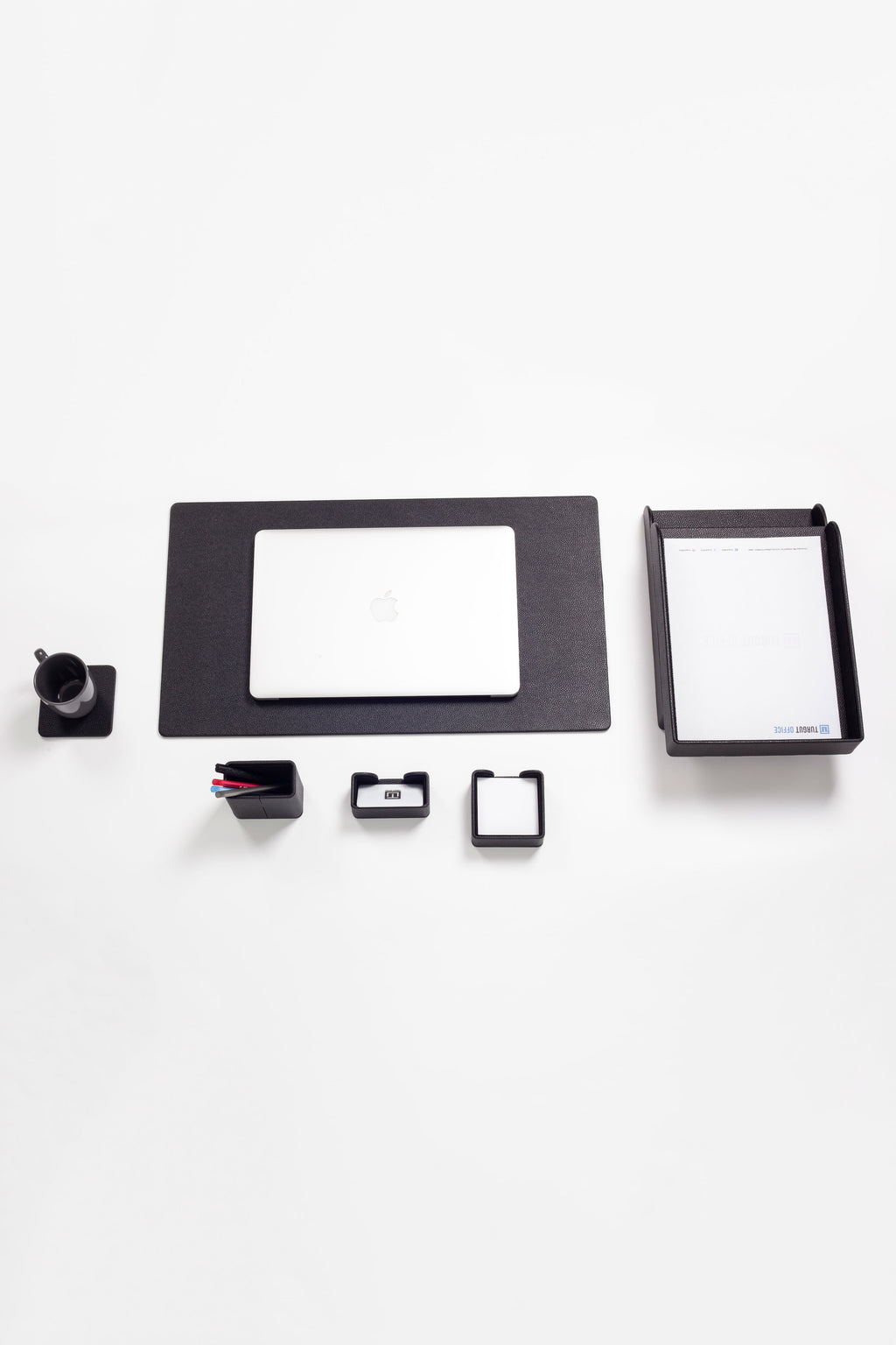 طقم مكتب من الجلد الأسود فيليكس، 7 قطع