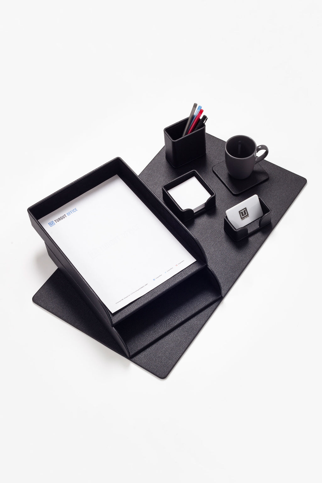 طقم مكتب من الجلد الأسود فيليكس، 7 قطع