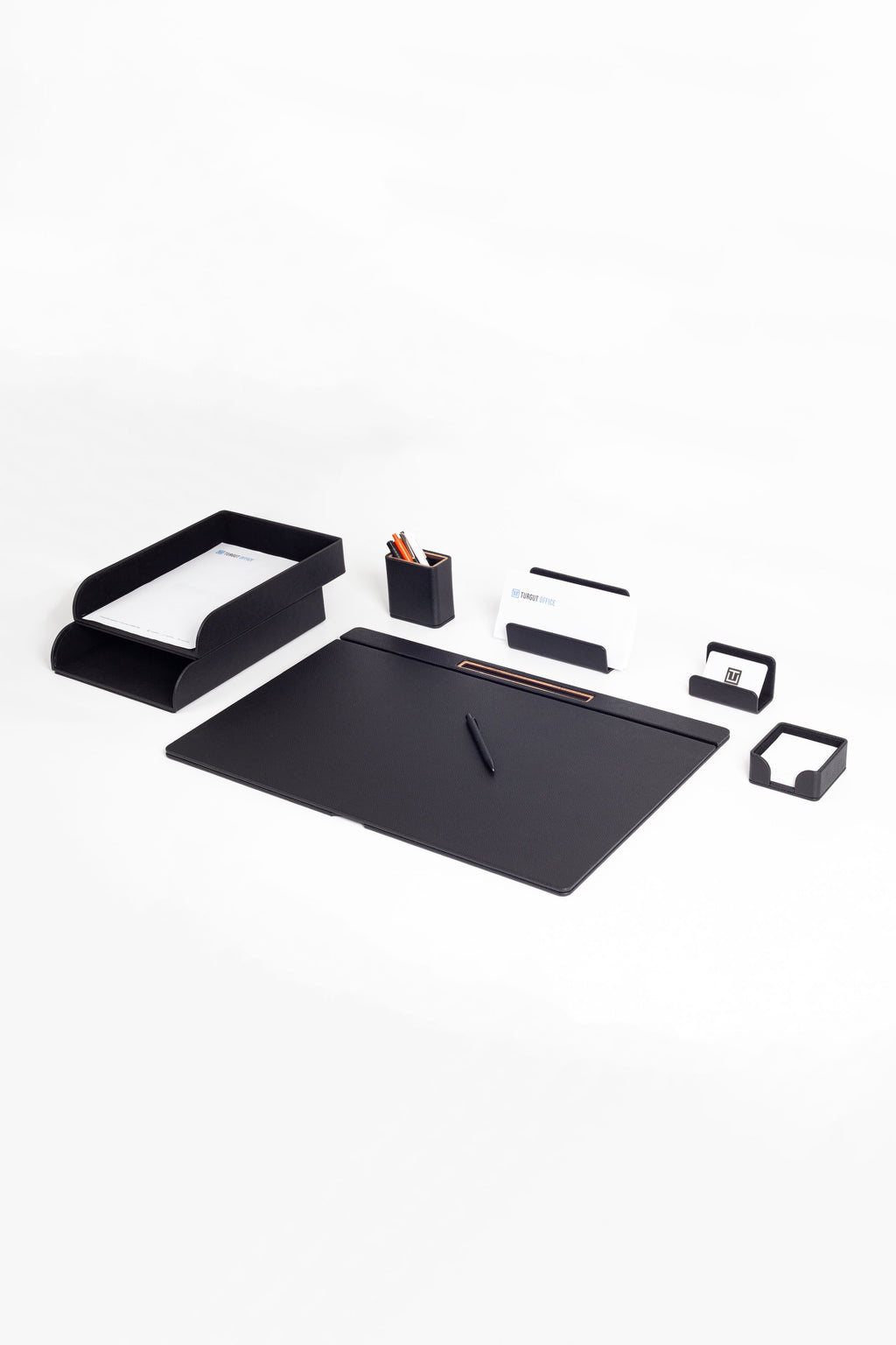 Fox Leather Desk Set Black 7 Pieces