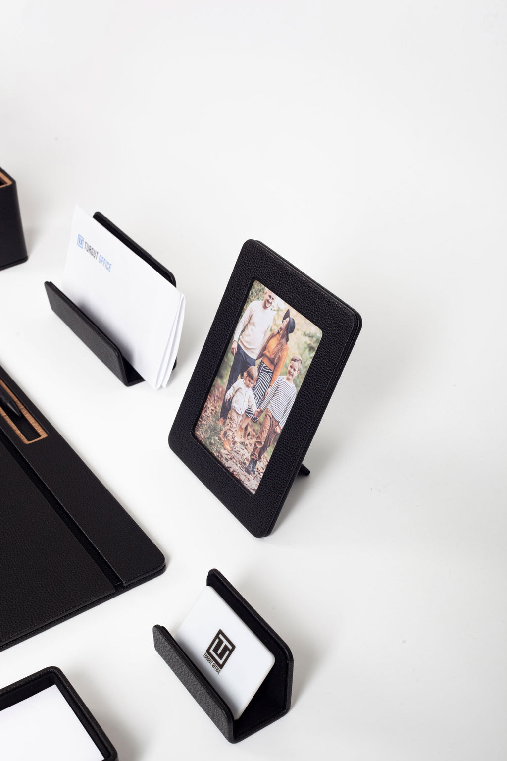 طقم مكتب فوكس من الجلد الأسود، 8 قطع