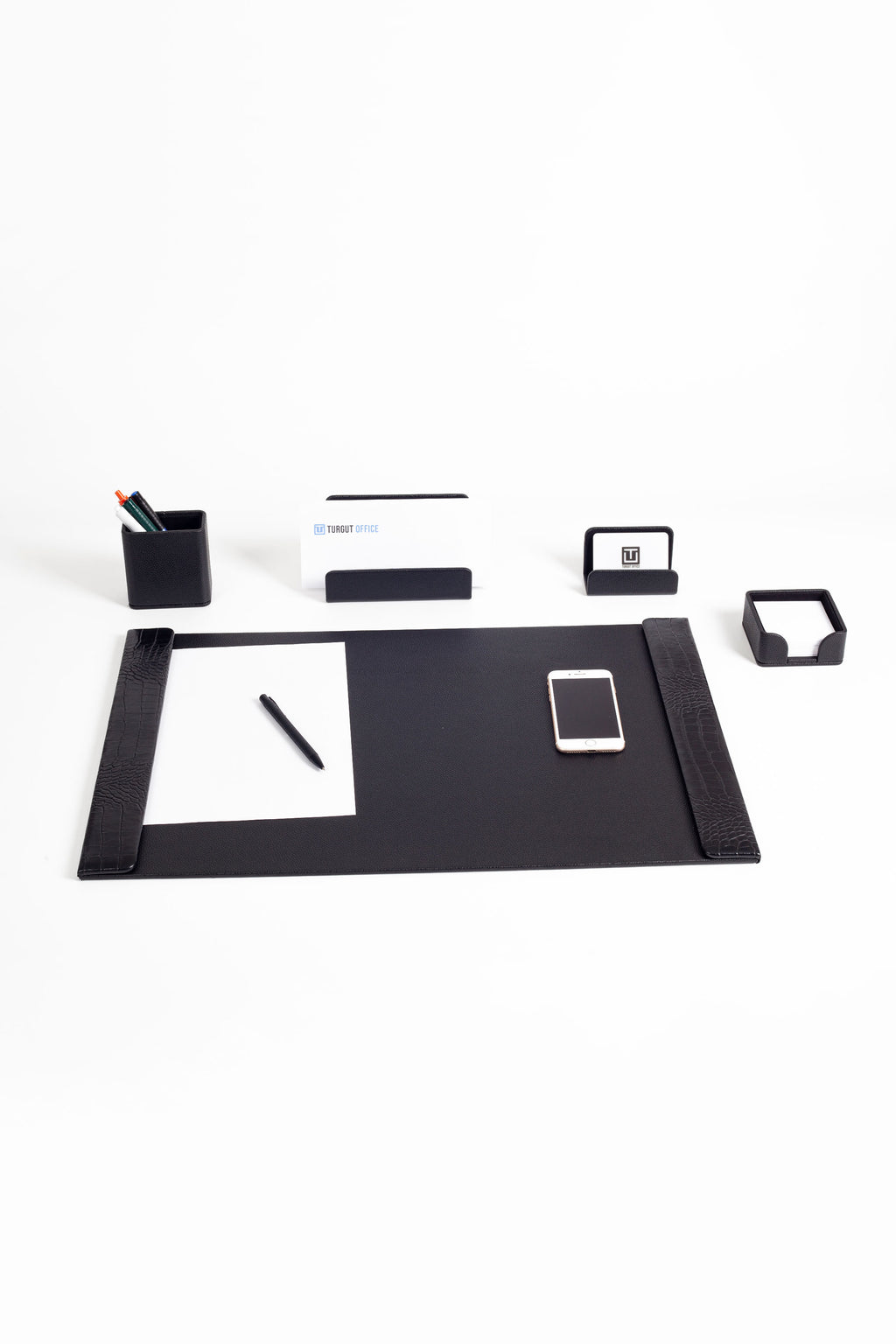 Loft Leather Desk Set Black 5 Pieces Vertical Coroco Detailed