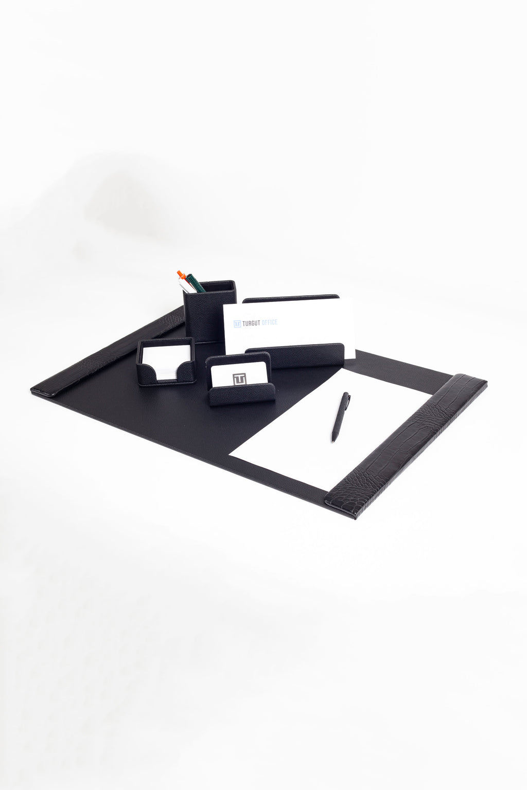 Loft Leather Desk Set Black 5 Pieces Vertical Coroco Detailed