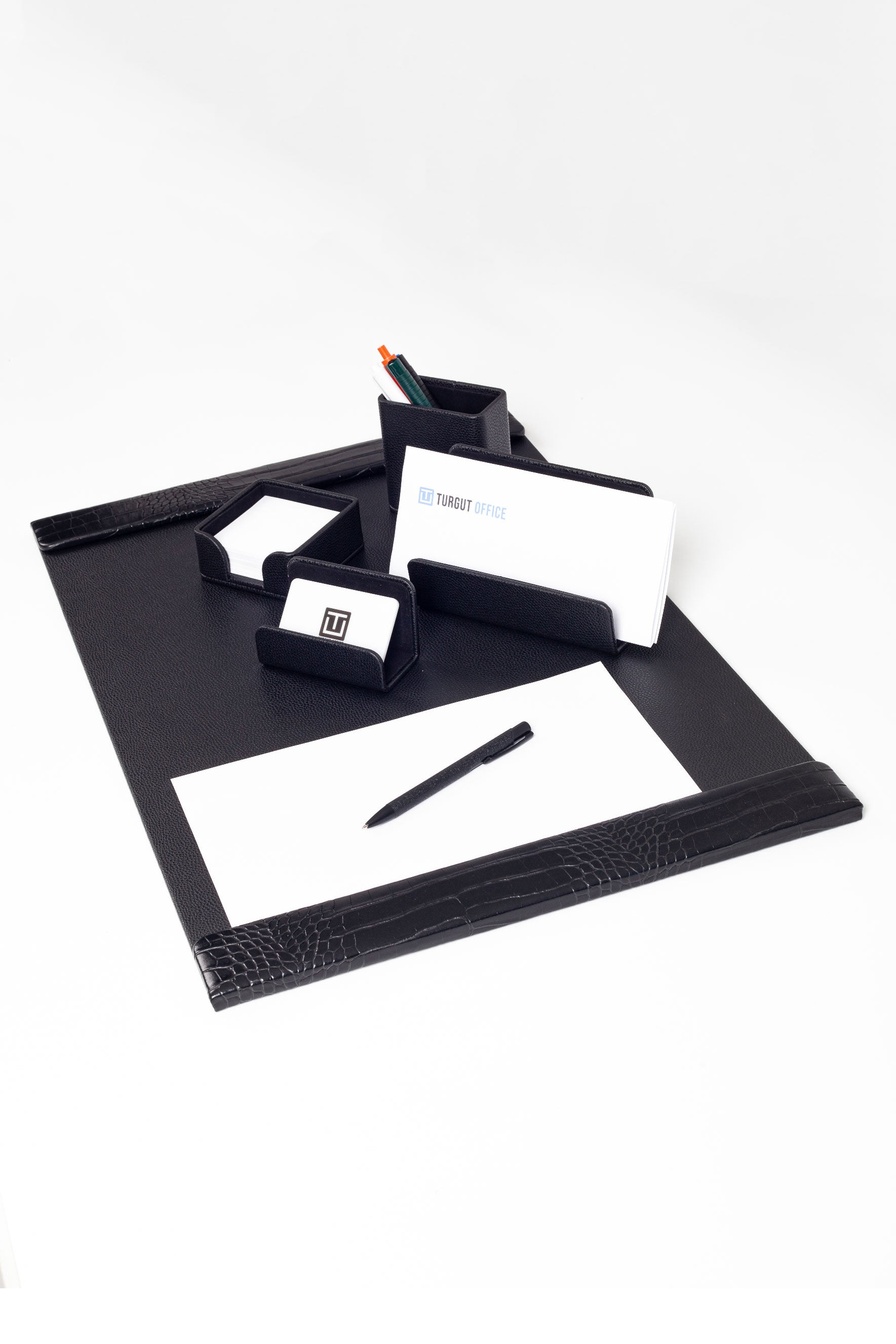 Loft Leather Desk Set Black 5 Pieces Vertical Coroco Detailed
