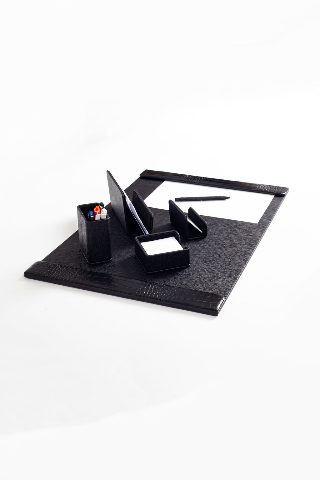 Loft Leather Desk Set Black 5 Pieces Vertical Coroco Detailed