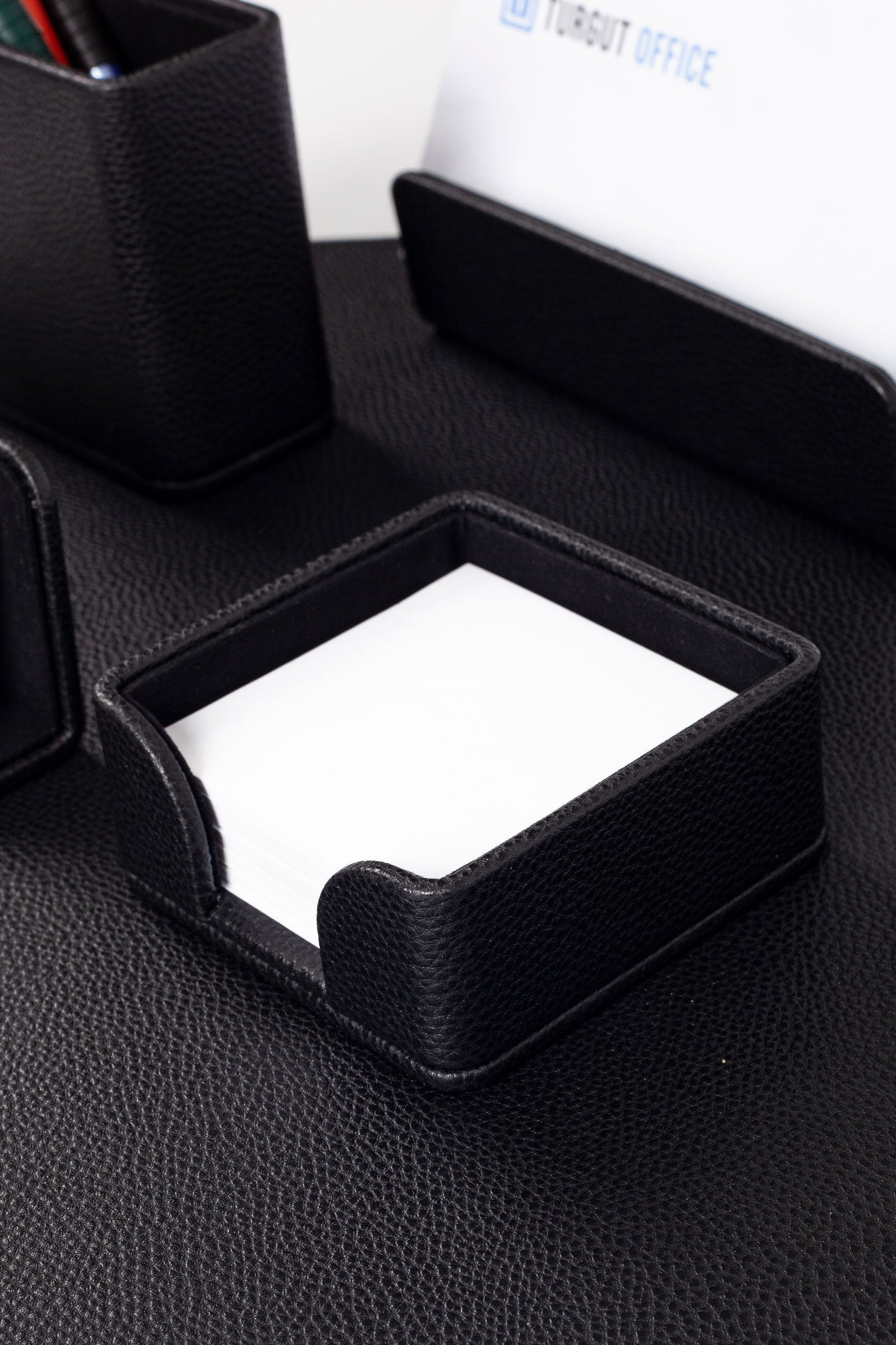 Loft Leather Desk Set Black 5 Pieces Horizontal Coroco Detailed