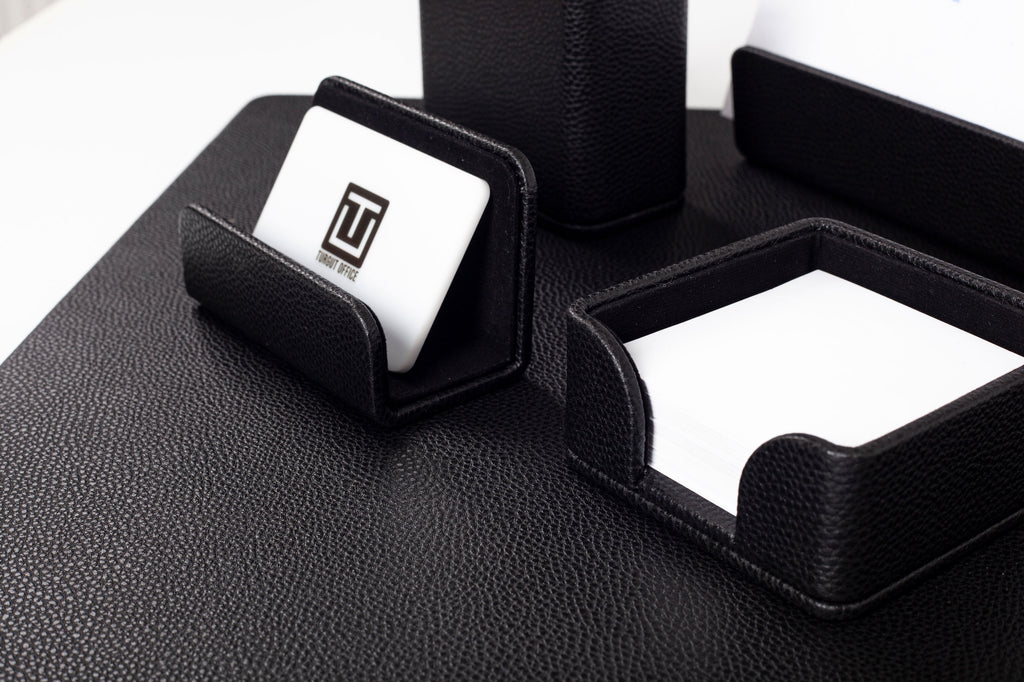 Loft Leather Desk Set Black 5 Pieces Horizontal Coroco Detailed