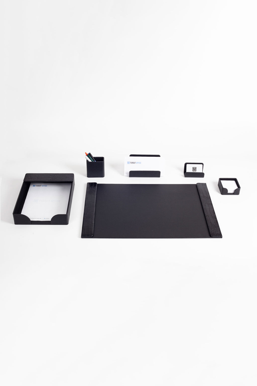 Loft Leather Desk Set Black 6 Pieces Vertical Coroco Detailed