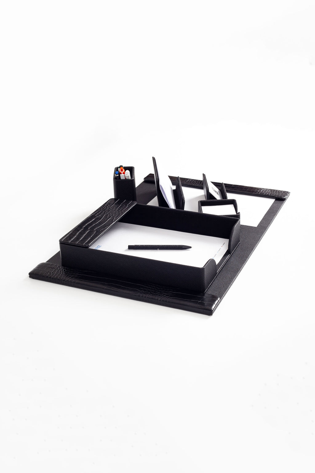 Loft Leather Desk Set Black 6 Pieces Vertical Coroco Detailed