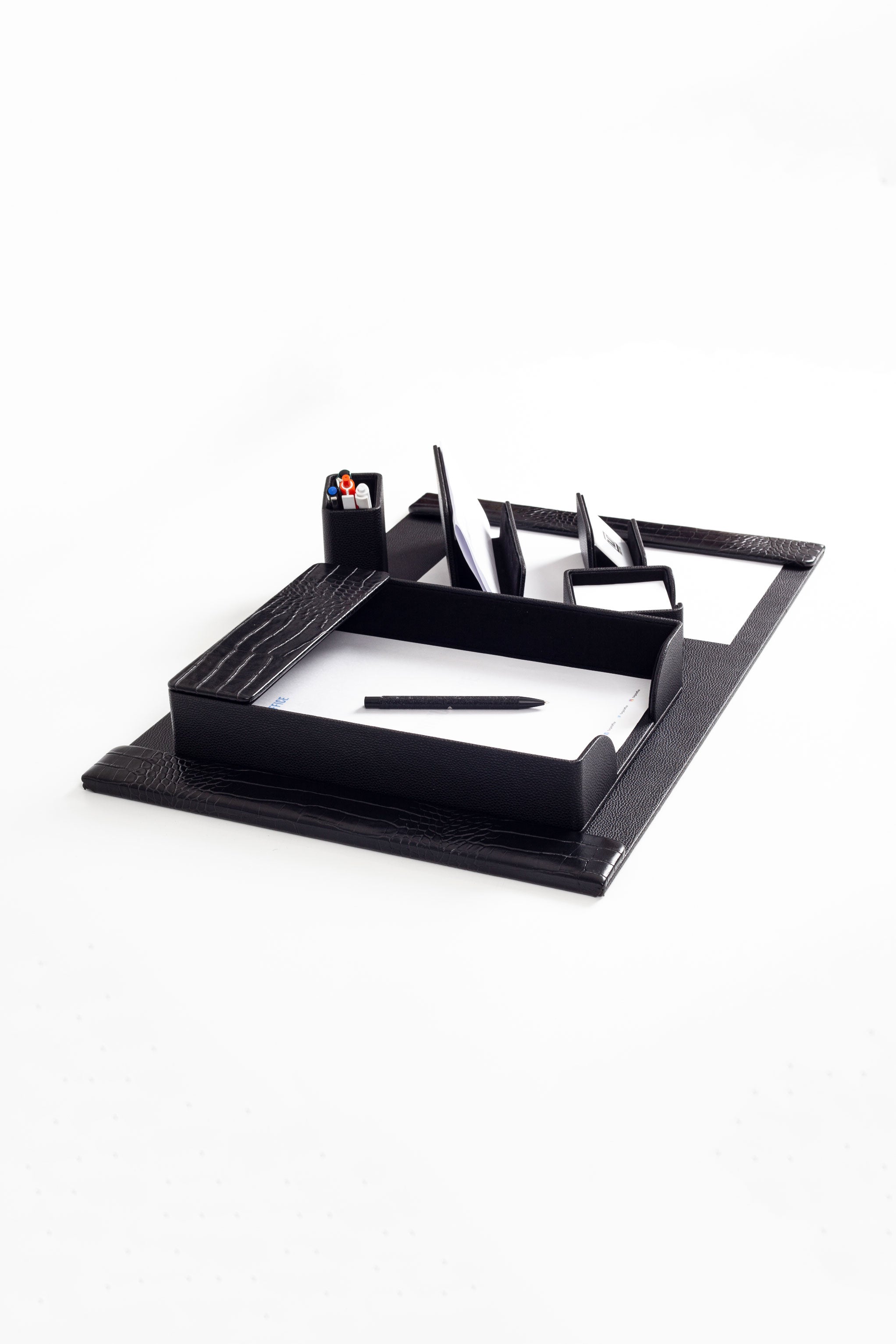 Loft Leather Desk Set Black 6 Pieces Vertical Coroco Detailed