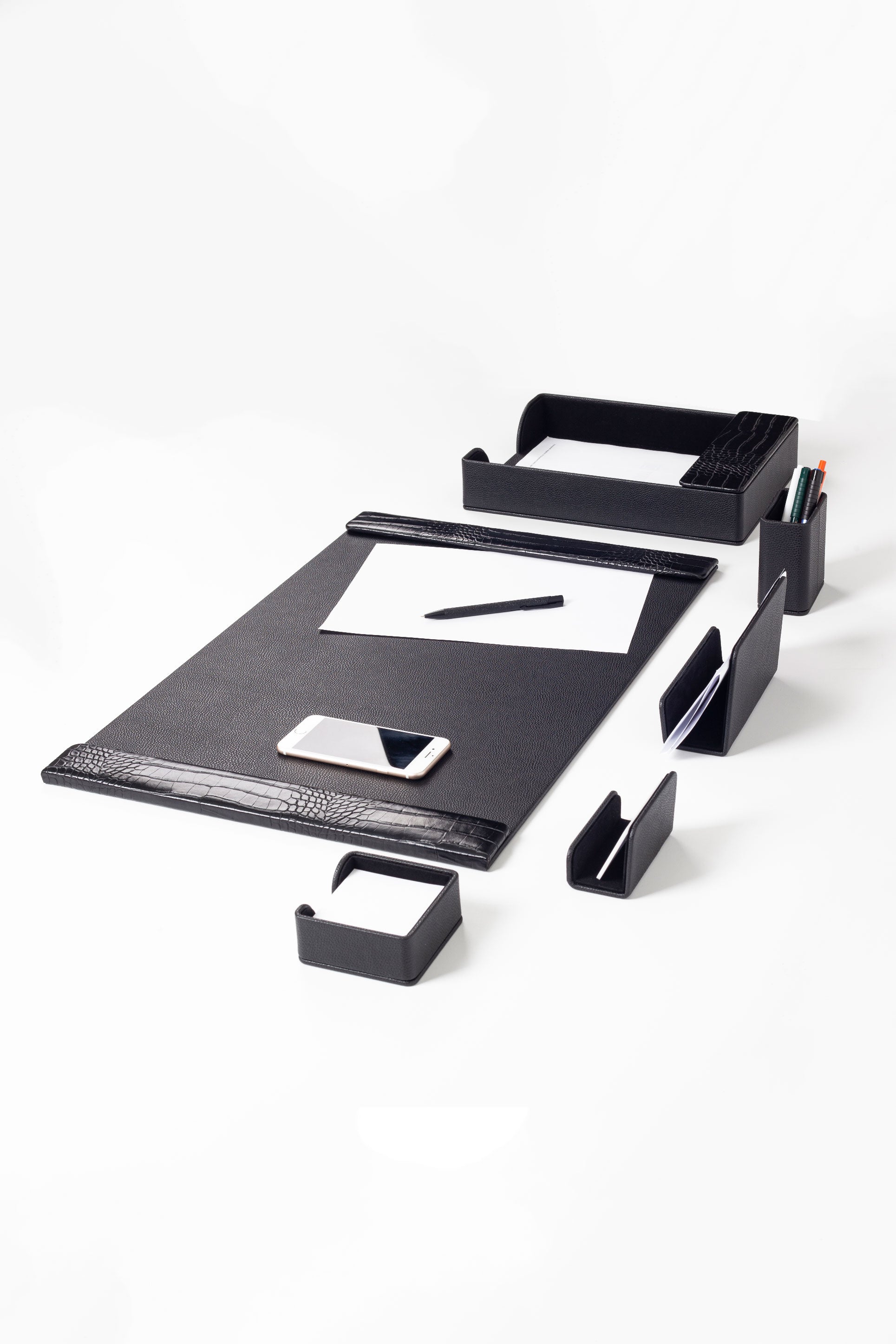 Loft Leather Desk Set Black 6 Pieces Vertical Coroco Detailed