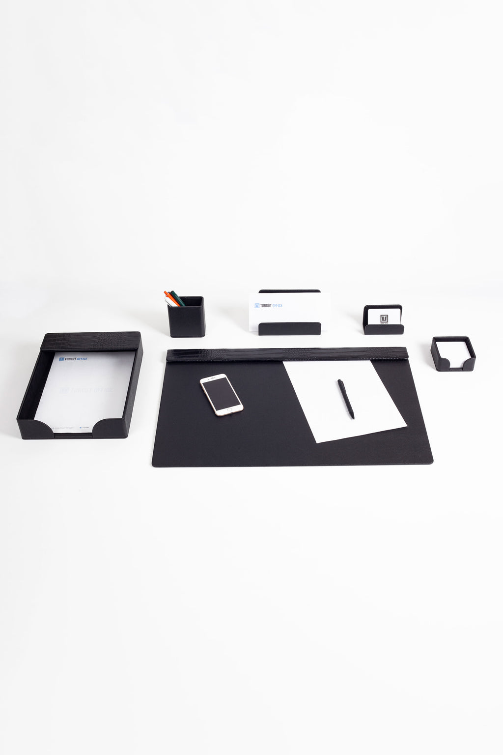 Loft Leather Desk Set Black 6 Pieces Horizontal Coroco Detailed