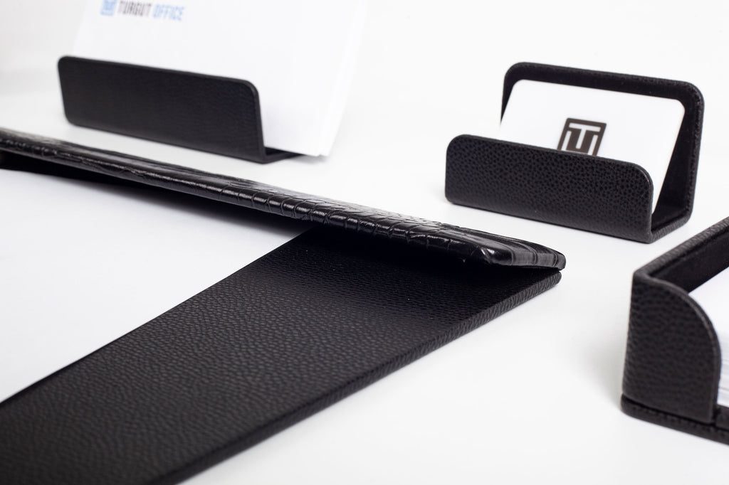 Loft Leather Desk Set Black 6 Pieces Horizontal Coroco Detailed