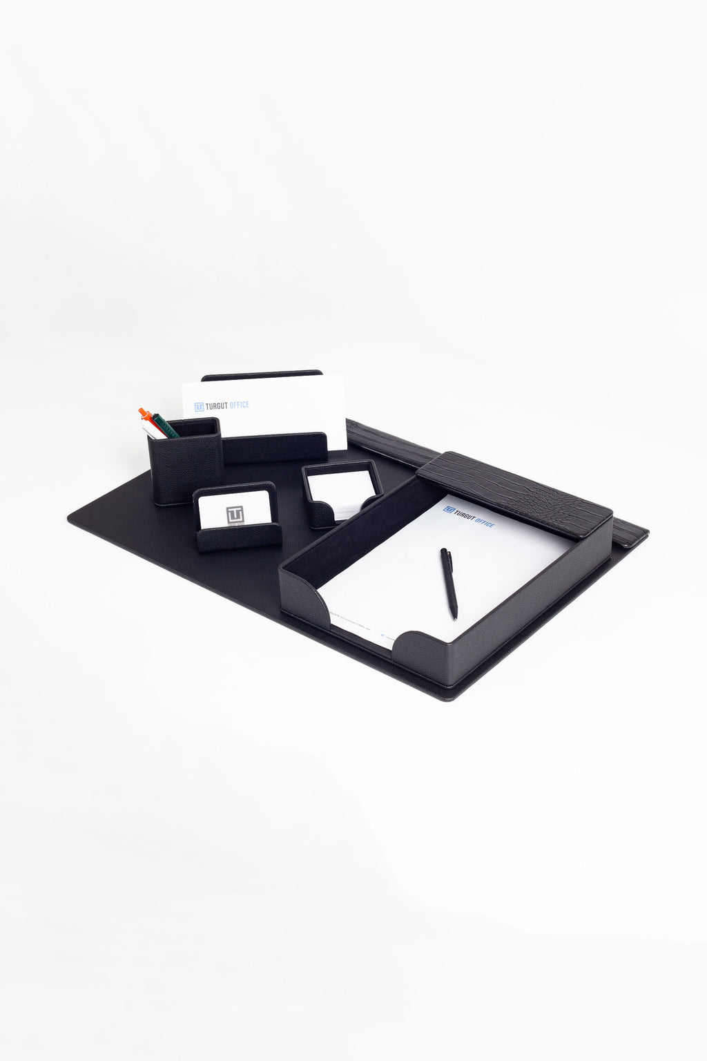 Loft Leather Desk Set Black 6 Pieces Horizontal Coroco Detailed