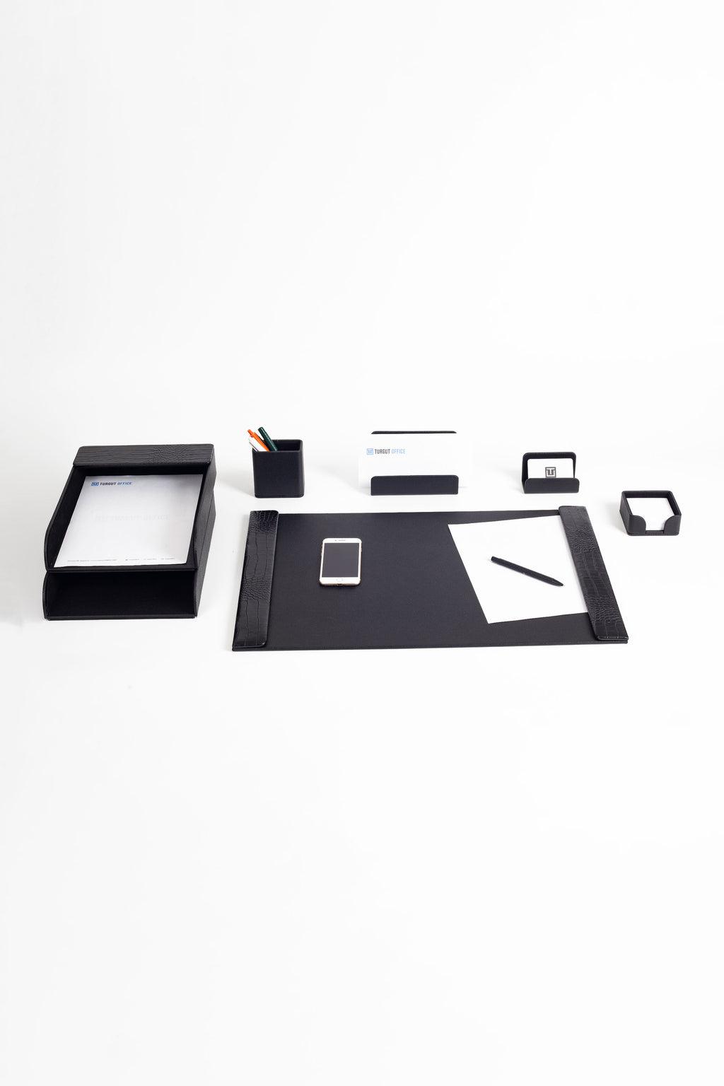 Loft Leather Desk Set Black 7 Pieces Vertical Coroco Detailed