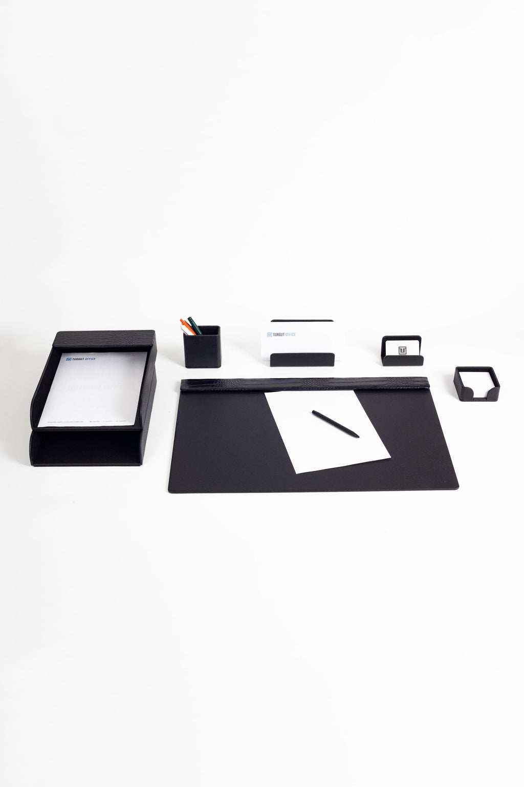 Loft Leather Desk Set Black 7 Pieces Horizontal Coroco Detailed