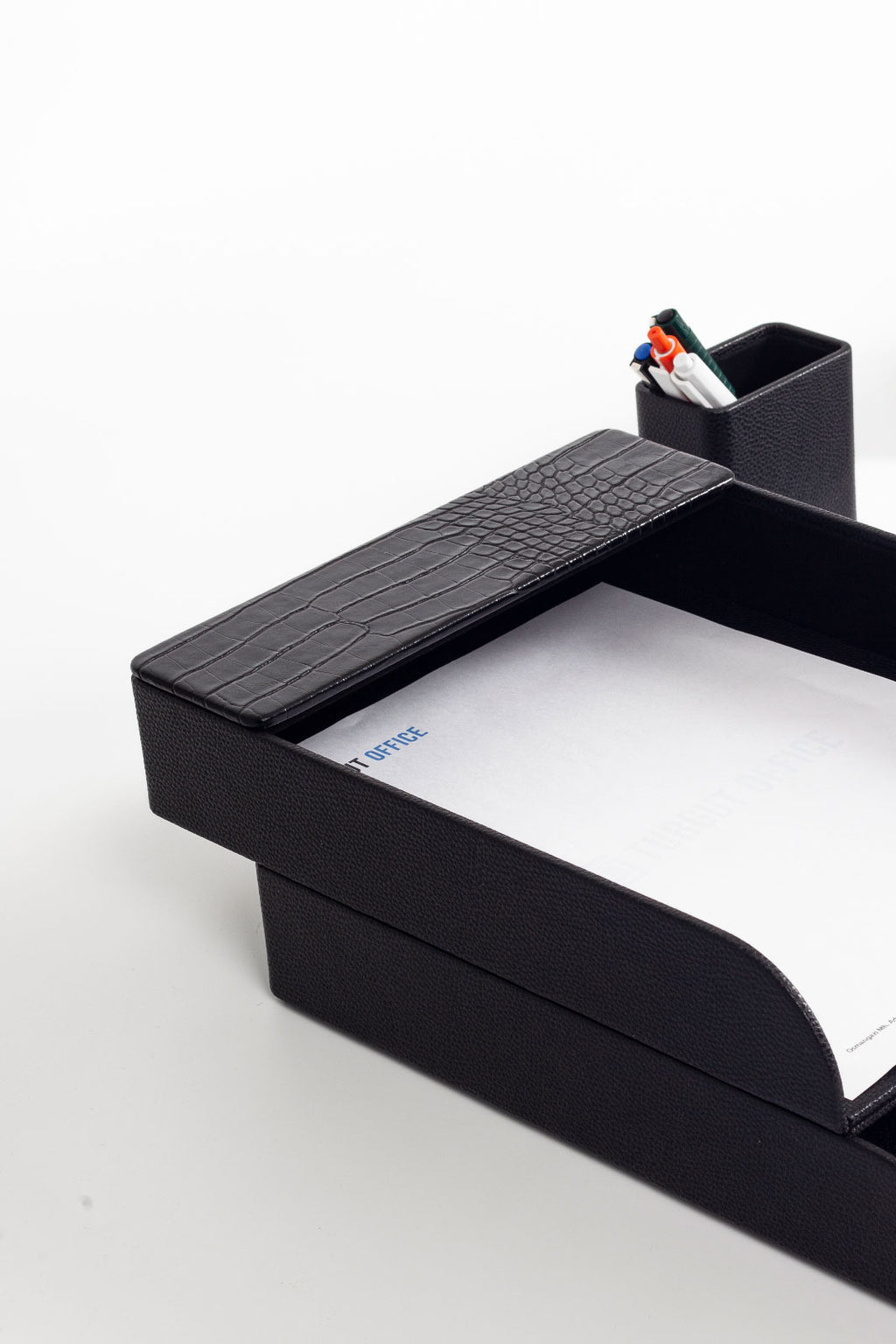 Loft Leather Desk Set Black 7 Pieces Horizontal Coroco Detailed